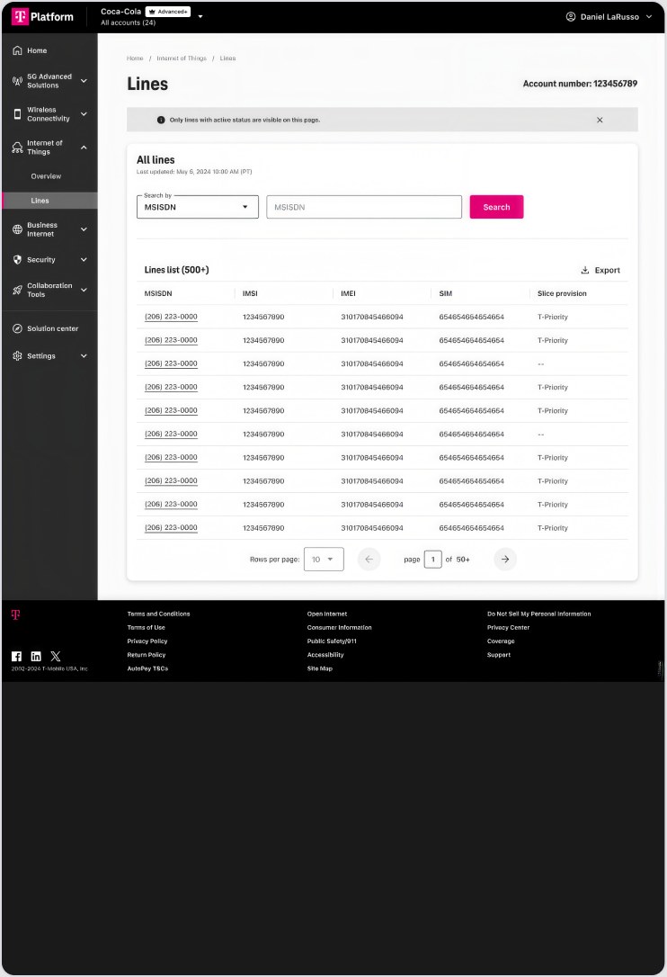 Lines list: search and act on 500+ lines in one place