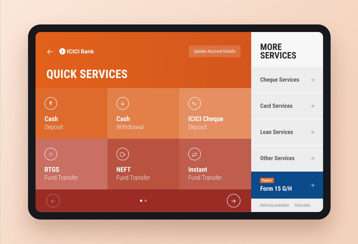 D1: Six services on the home screen, everything else one tap away